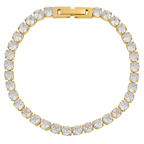 18K GOLD PLATED STAINLESS STEEL TENNIS BRACELET - Picture 1 of 1